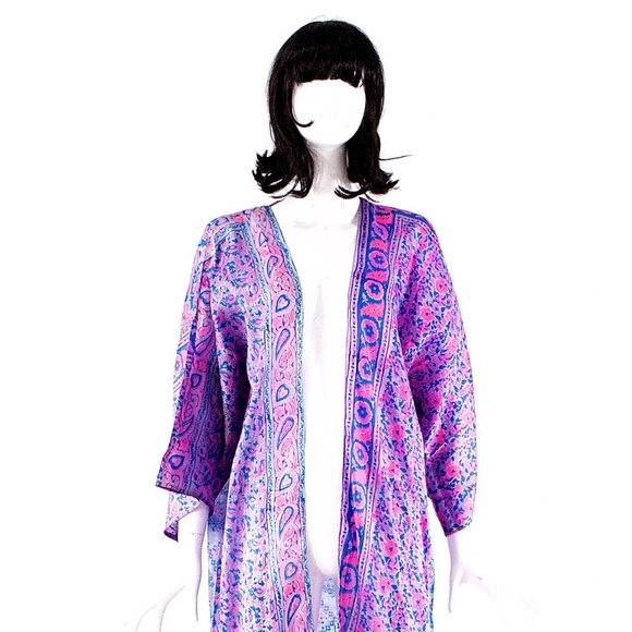 VTG 70's ZODIAC India Hand Blocked Kimono - Picture 2 of 5